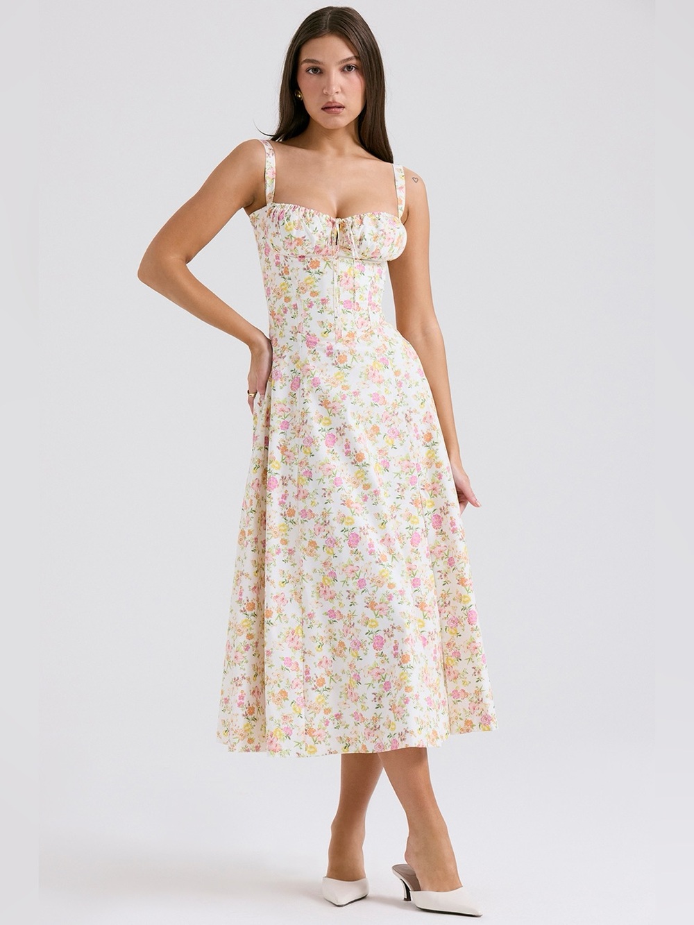 House of CB Ivory Meadow Print Cotton Bustier Sundress Size Large+